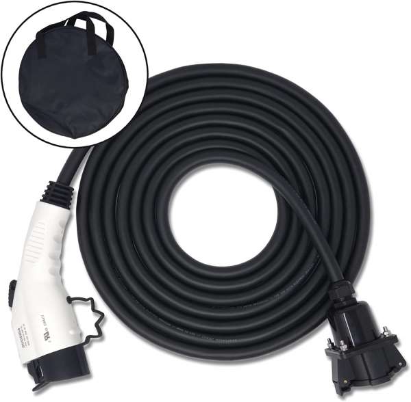 21ft 40amp J1772 EV Extension Cord, Made in USA - for Electric Vehicle Charging Stations with a Carrying Bag,